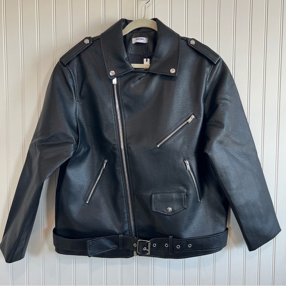 Rumored sumo moto Black Textured Jacket faux leather women size small nwt